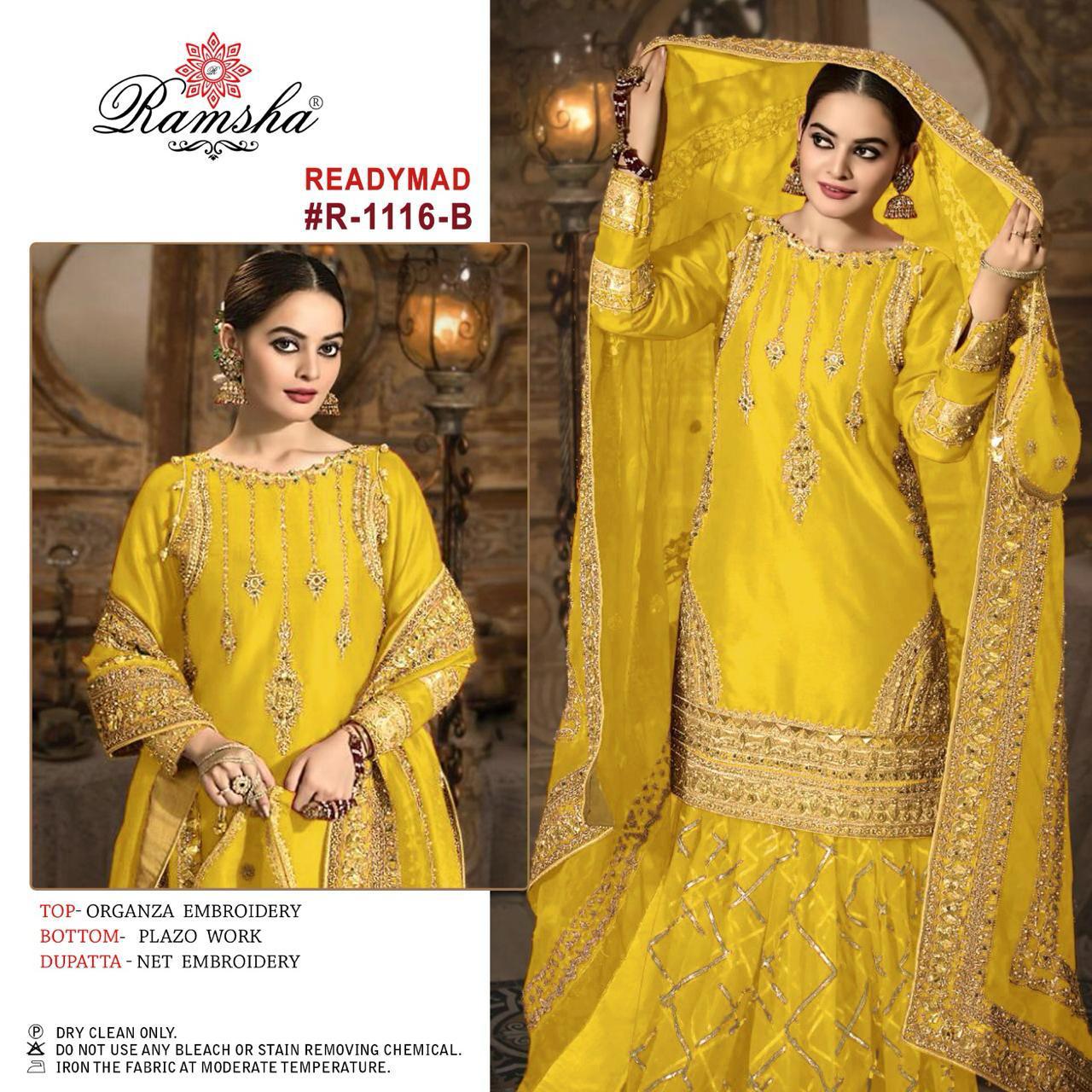 R 1116 By Ramsha Organza Embroidery Readymade Suits Suppliers In India
